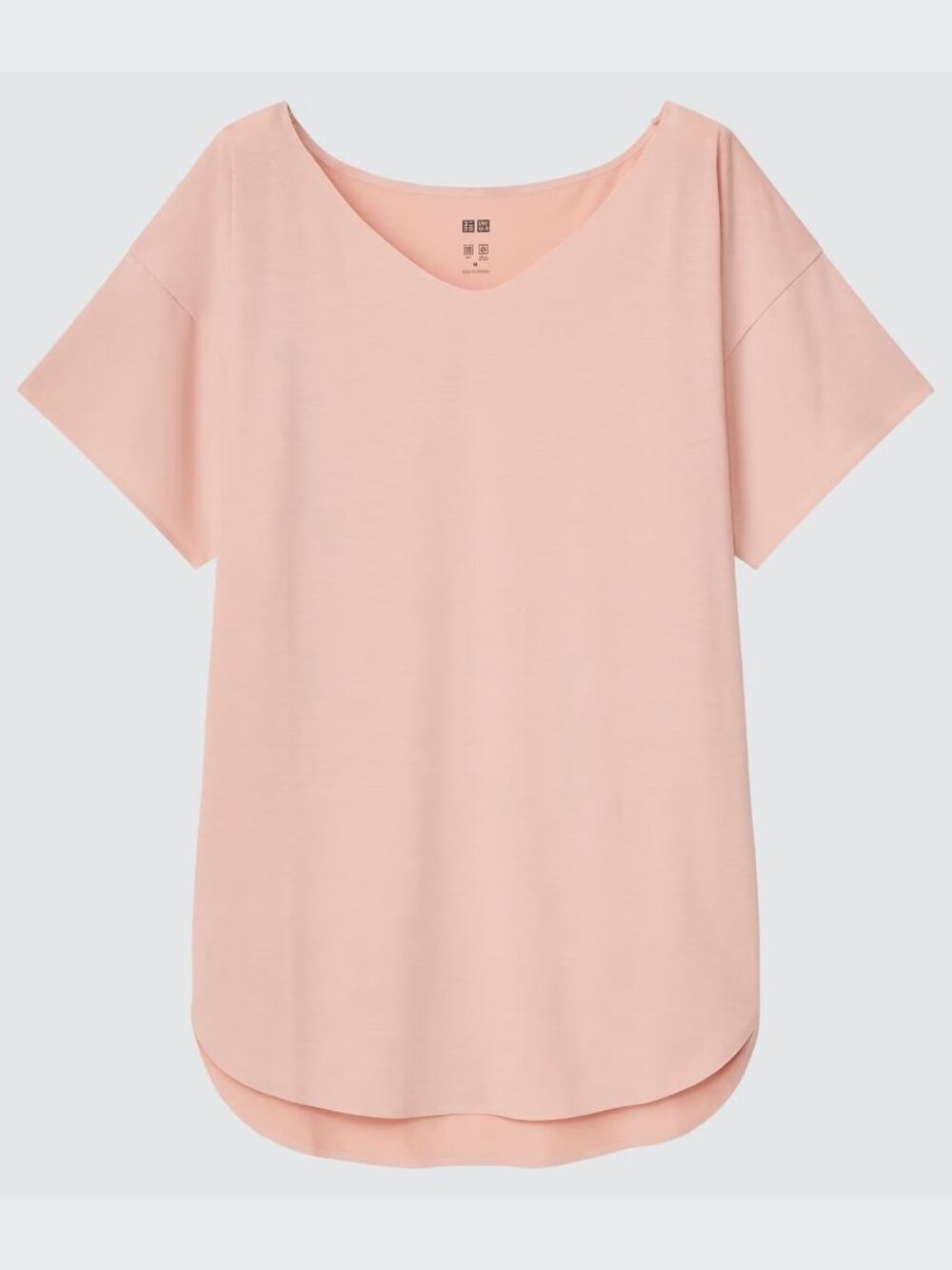 Uniqlo AIRism Seamless V-Neck Short Sleeve T-shirt Size L Light Pink Long Tee